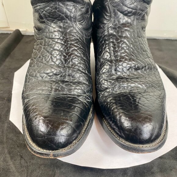 Rare, Men's 8.5EE Justin Black Roper Bull Hide Leather Boots, Made in USA, - Picture 4 of 11